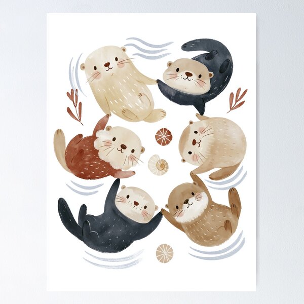 Item preview, Swimming Otters – Watercolor Shells and Seaweed designed and sold by Studio Remier.