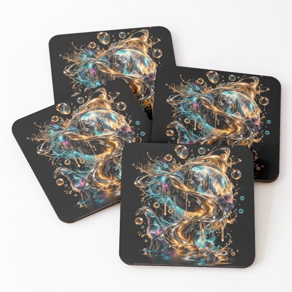 Item preview, Surreal Cosmic Liquid Art - Black Gold & Turquoise Fantasy Design designed and sold by Personiq Kaleido.
