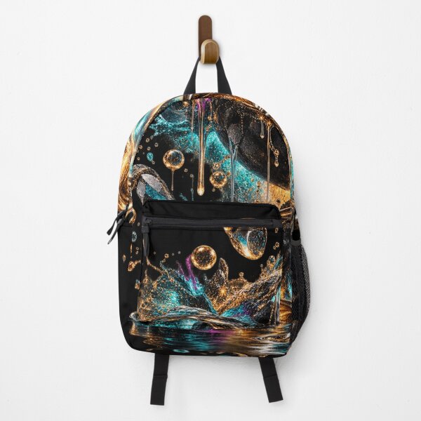 Item preview, Surreal Cosmic Liquid Art - Black Gold & Turquoise Fantasy Design designed and sold by Personiq Kaleido.