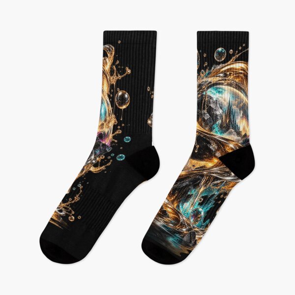 Item preview, Surreal Cosmic Liquid Art - Black Gold & Turquoise Fantasy Design designed and sold by Personiq Kaleido.