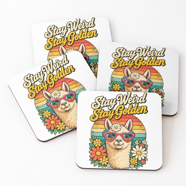 Item preview, Stay Weird Stay Golden Retro Llama Design, Groovy 70s Hippie Flower Power, Vintage Sunset and Heart Sunglasses designed and sold by justsuestudio.