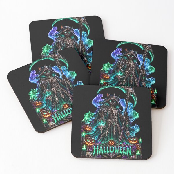 Item preview, Dark Fantasy Halloween Cat – Emerald Necromancer designed and sold by Neon Riot Studio.