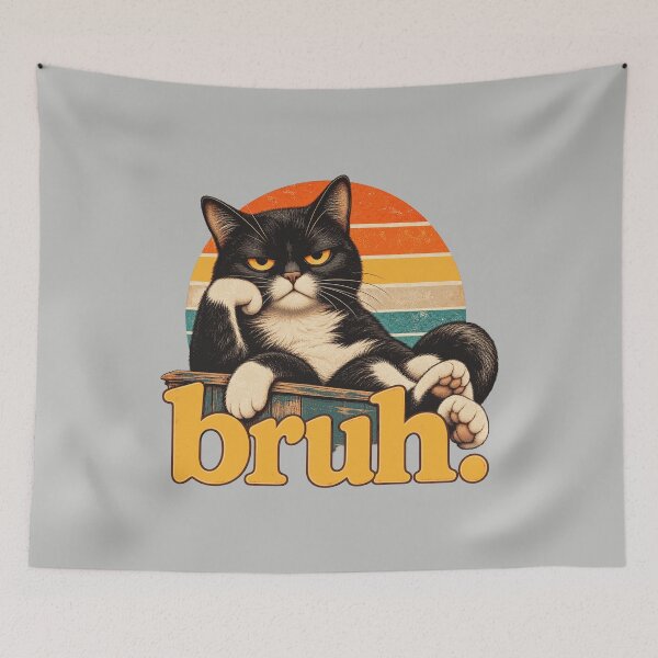 Item preview, Bruh Cat – Funny Black Cat Face Meme Retro designed and sold by FloraPlantTees.
