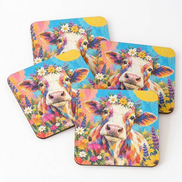 Item preview, Vibrant Colourful Cow with Flower Crown - Impressionist Oil Painting Art designed and sold by Silly Goose Party.