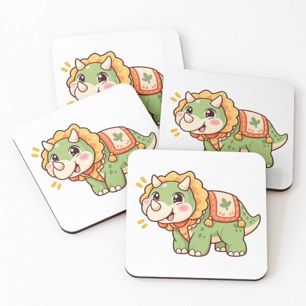 Item preview, Cute Kawaii Baby Triceratops Dinosaur – Green Cartoon Dino with Orange Frill designed and sold by mumeaw.