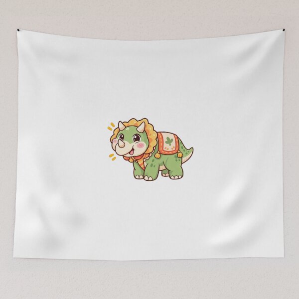 Item preview, Cute Kawaii Baby Triceratops Dinosaur – Green Cartoon Dino with Orange Frill designed and sold by mumeaw.