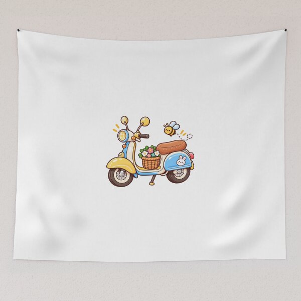Item preview, Kawaii Pastel Scooter with Flower Basket – Cute Retro Vespa Style Cartoon designed and sold by mumeaw.