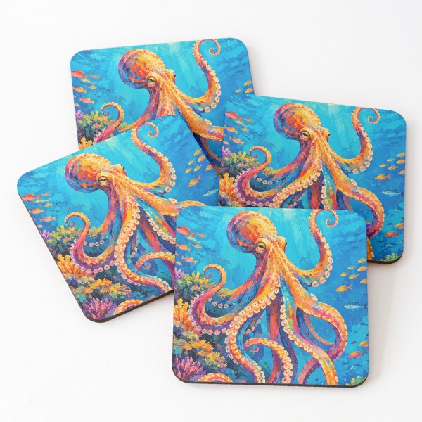 Item preview, Vibrant Colorful Octopus Underwater Reef - Impressionist Oil Painting Art designed and sold by Silly Goose Party.