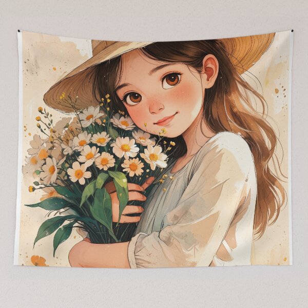 Item preview, Girl with flowers in her hand, beautiful design. designed and sold by ELFofDREAMS.