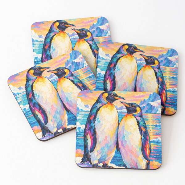 Item preview, Colorful Penguin Pair at Sunset - Impressionist Oil Painting Art designed and sold by Silly Goose Party.