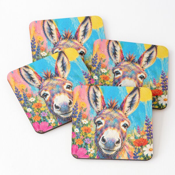 Item preview, Vibrant Colorful Donkey in Wildflower Meadow - Impressionist Oil Painting Art designed and sold by Silly Goose Party.