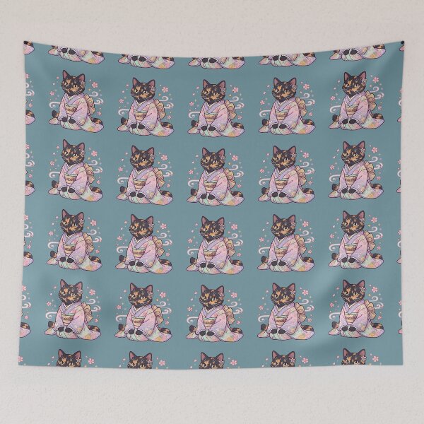 Item preview, Kawaii Calico Cat in Pastel Kimono – Japanese Sakura Cat Art designed and sold by Mousy17.