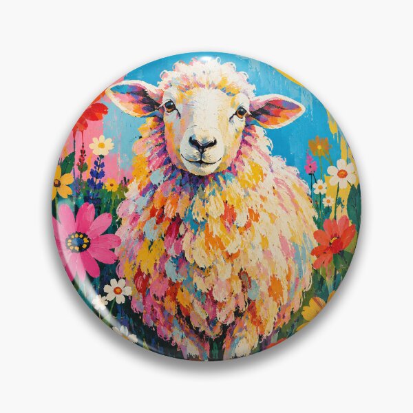 Item preview, Vibrant Colorful Sheep in Spring Flowers - Impressionist Oil Painting Art designed and sold by Silly Goose Party.