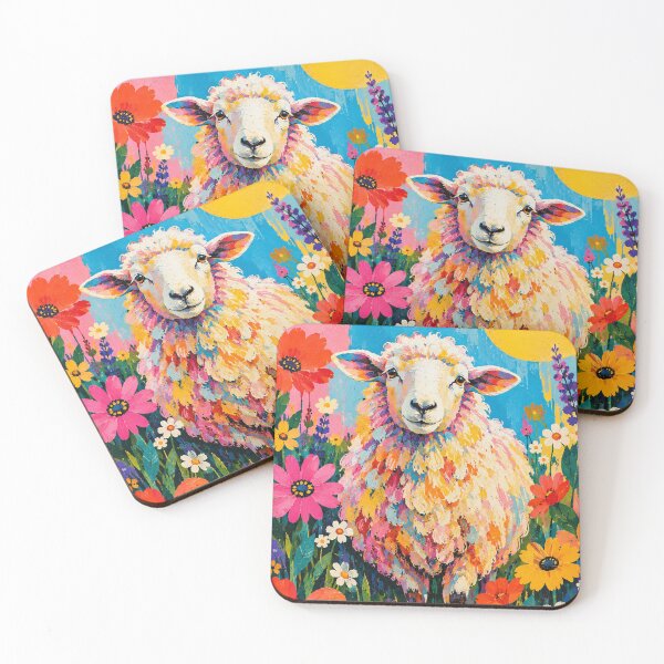 Item preview, Vibrant Colorful Sheep in Spring Flowers - Impressionist Oil Painting Art designed and sold by Silly Goose Party.