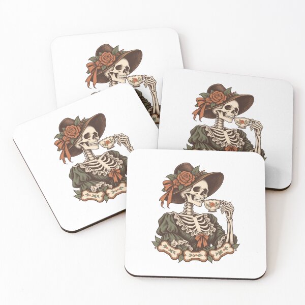 Item preview, Elegant Victorian Skeleton Lady Drinking Tea | Vintage Gothic Halloween Art designed and sold by Greemo03.