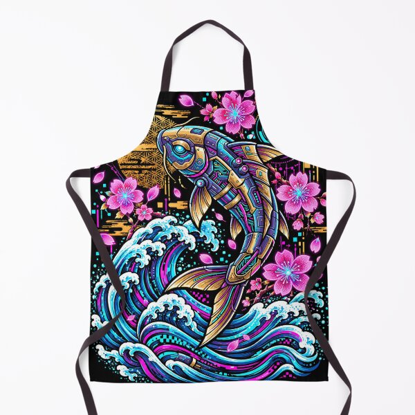 Item preview, Neon Cyber Koi Fish Futuristic Wave Sakura Digital Art designed and sold by Origamoart.