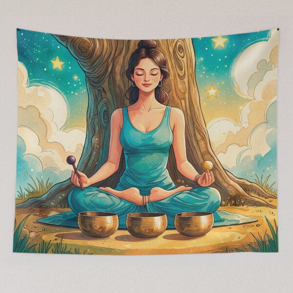 Item preview, Woman meditating, watercolor style #2 designed and sold by ELFofDREAMS.