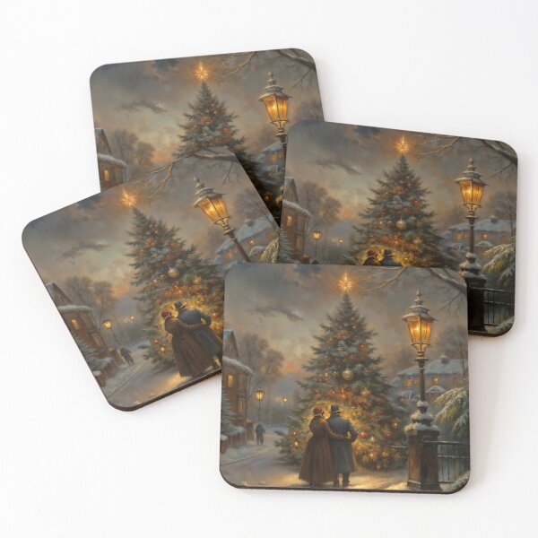 Item preview, Gothic Victorian Christmas Couple Street Tree Painting designed and sold by DarkHolyQueen.