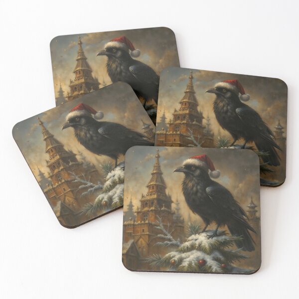 Item preview, Gothic Raven Santa Hat Christmas Winter Painting designed and sold by DarkHolyQueen.