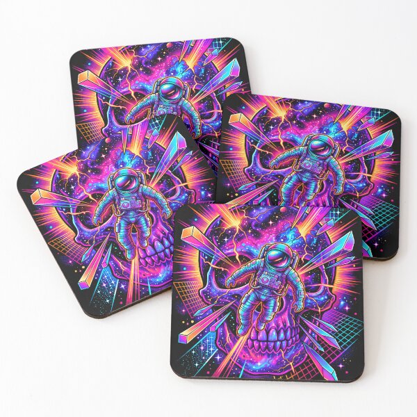 Item preview, Cosmic Skull Astronaut Neon Cyberpunk Space Art designed and sold by Origamoart.
