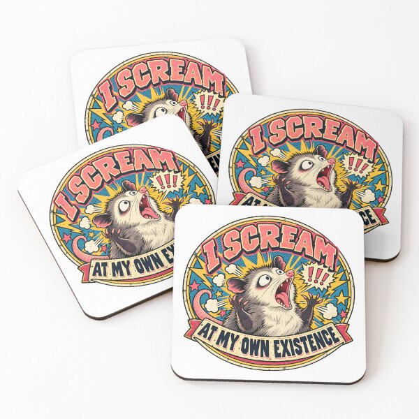Item preview, I Scream At My Own Existence Opossum Comic Badge designed and sold by LoafLogic.