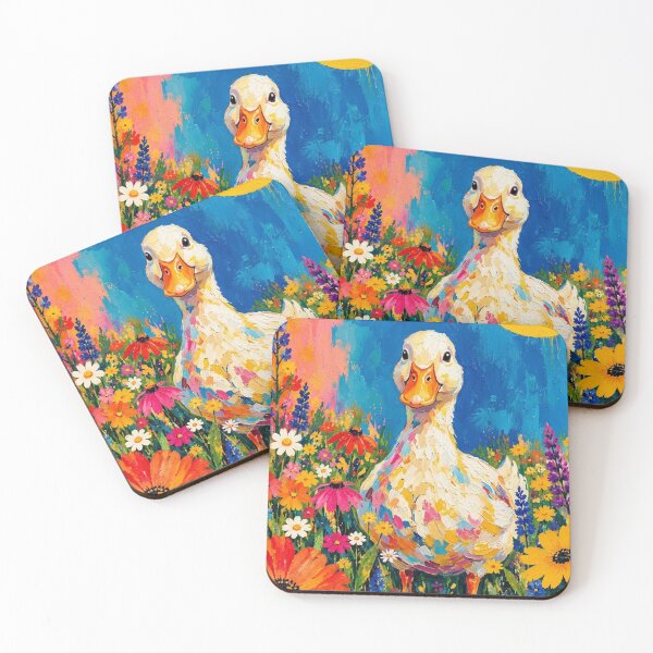 Item preview, Vibrant Colourful Duck in Wildflower Garden - Impressionist Oil Painting Art designed and sold by Silly Goose Party.