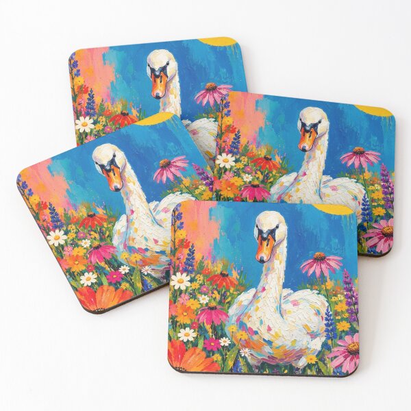 Item preview, Vibrant Colorful Swan in Wildflower Meadow - Impressionist Oil Painting Art designed and sold by Silly Goose Party.