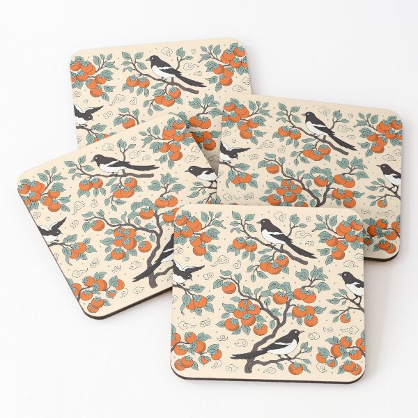 Item preview, Japandi Magpies and Persimmon Branches Seamless Pattern Vector designed and sold by Shutter-Dragon.