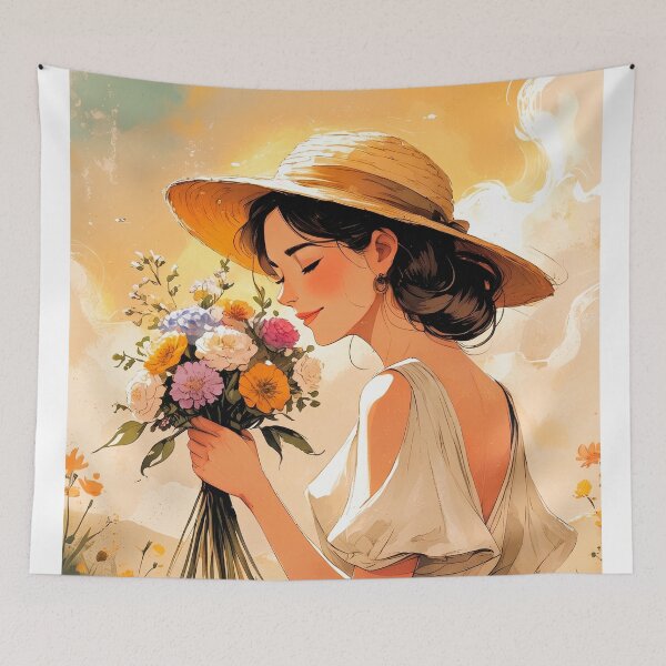 Item preview, Girl with flowers in her hand, beautiful design #3. designed and sold by ELFofDREAMS.
