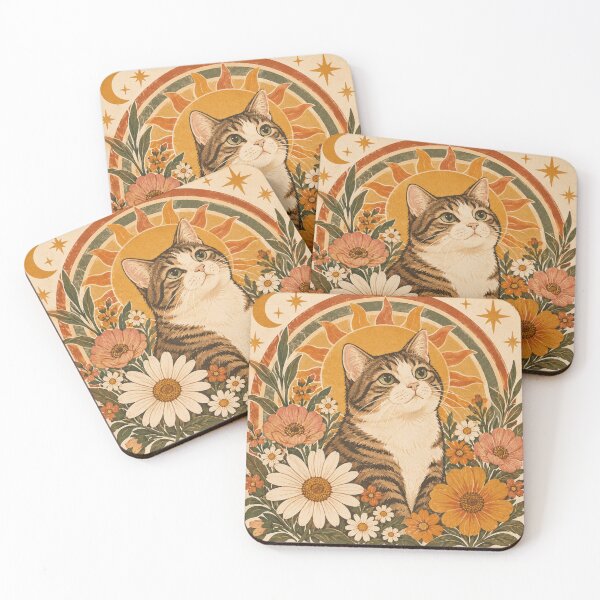 Item preview, Boho&Retro Cat and Flowers designed and sold by Korarat.