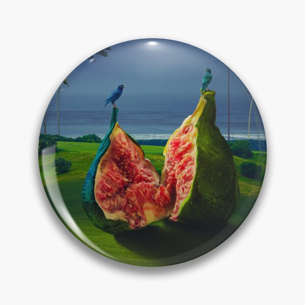 Item preview, a split-open, giant, ripe fig against a backdrop of a stormy landscape designed and sold by Vizerskaya.