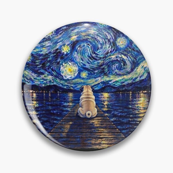 Item preview, Funny Pug Starry Night Painting Bridge Star Mom Dad Kids designed and sold by FurryHavenPH.