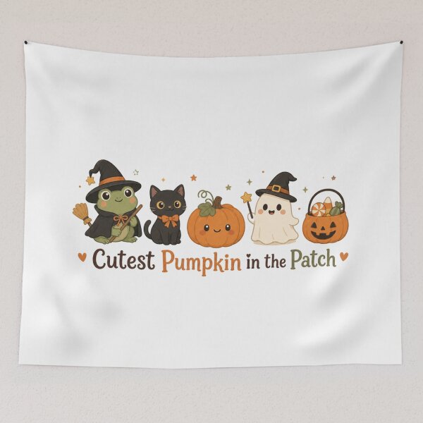 Item preview, Cutest Pumpkin in the Patch Halloween Character Lineup | Cute Witch Frog Black Cat & Ghost Autumn Illustration designed and sold by illeN-Art-World.