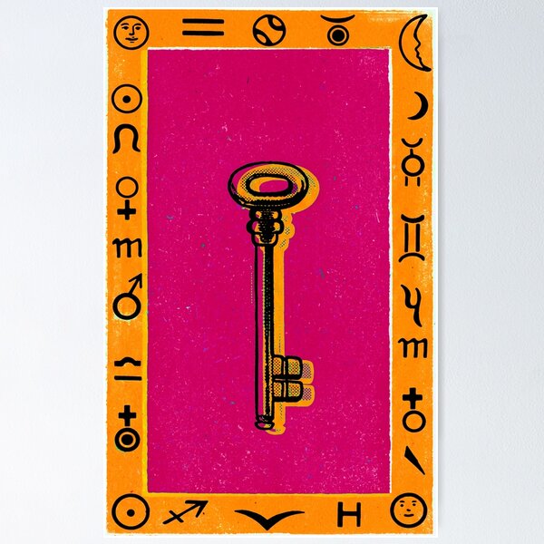 Item preview, Vintage Skeleton Key with Zodiac Symbols in Magenta designed and sold by Fani*.