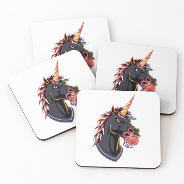 Item preview, Fierce black unicorn biting red stitched cricket ball designed and sold by Rostislav Bouda.