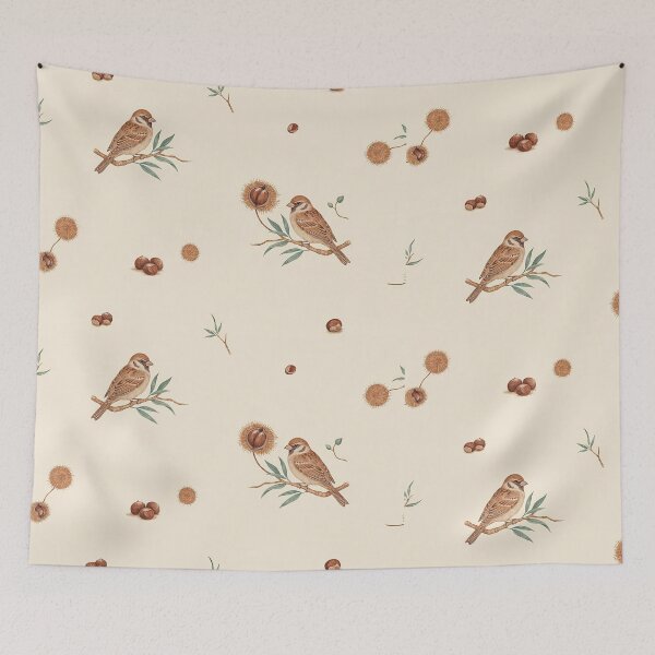 Item preview, Japandi Sparrows and Chestnuts Seamless Pattern Vector designed and sold by Shutter-Dragon.