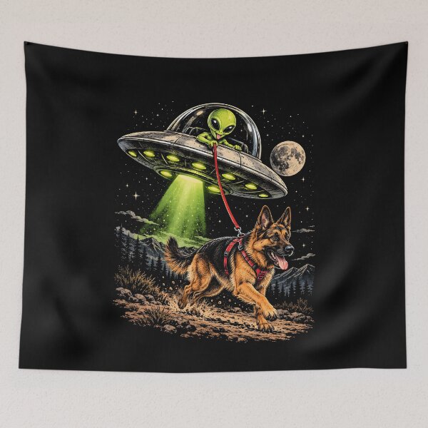 Item preview, German Shepherd Dog with UFO designed and sold by Ajahakodoma.