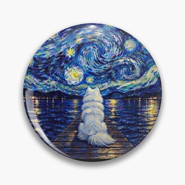 Item preview, Funny Samoyed Starry Night Painting Bridge Star Mom Dad Kid designed and sold by FurryHavenPH.