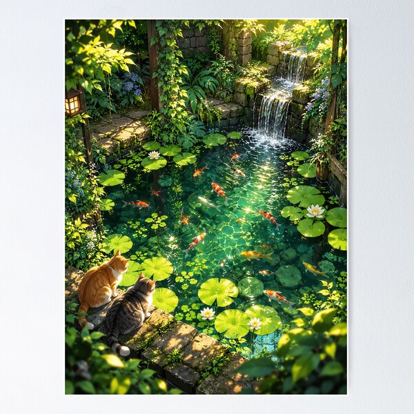 Item preview, Enchanted Koi Pond with Curious Cats designed and sold by Curio Meridian.