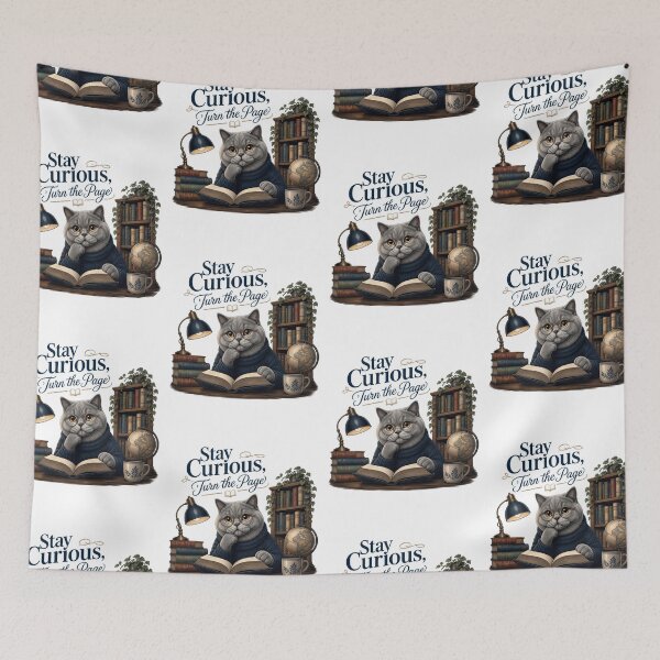 Item preview, British Shorthair Cat – Stay Curious, Turn the Page designed and sold by PurrBloom Studio.