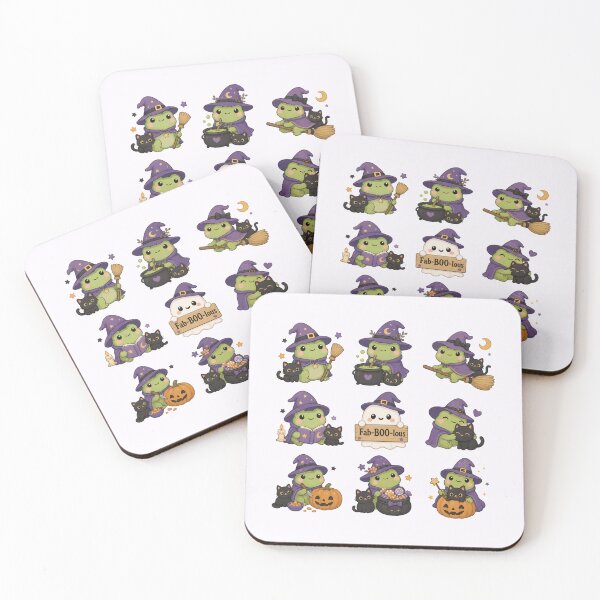 Item preview, Purple Witch Frog & Black Cat Grid Collection | Cute Magical Cauldron Ghost & Fab-BOO-lous Halloween Art designed and sold by illeN-Art-World.