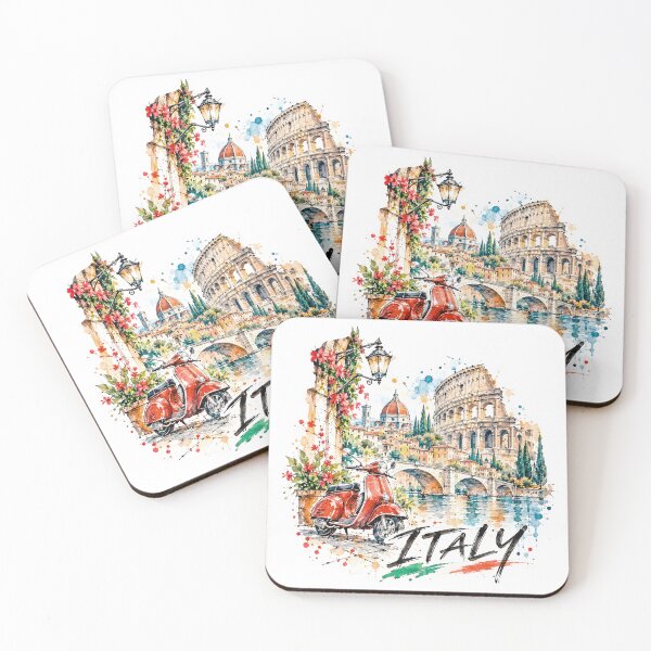 Item preview, Italy Watercolor Art: Red Vespa and Colosseum designed and sold by EdwinkOne.
