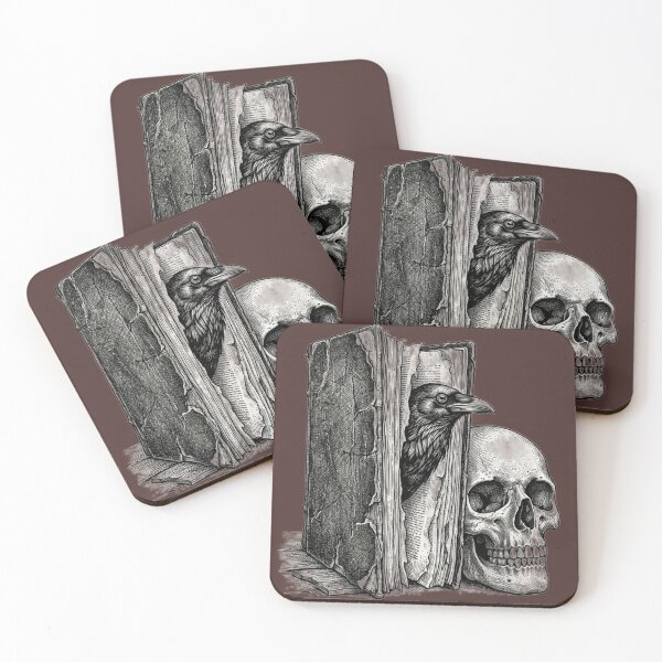 Item preview, Raven Peeking From Book - Gothic Literature Skull designed and sold by InnerwayStudio.