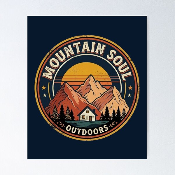 Item preview, Mountain Soul Outdoors - Retro Vintage Sunset and Cabin Badge designed and sold by Chroma Dreams .