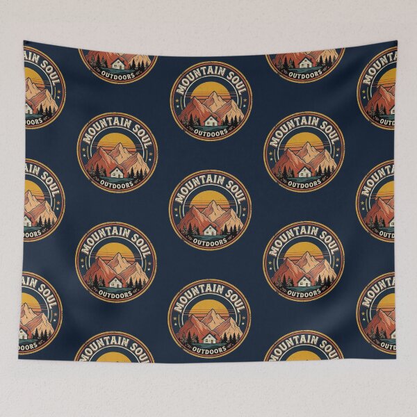 Item preview, Mountain Soul Outdoors - Retro Vintage Sunset and Cabin Badge designed and sold by Chroma Dreams .