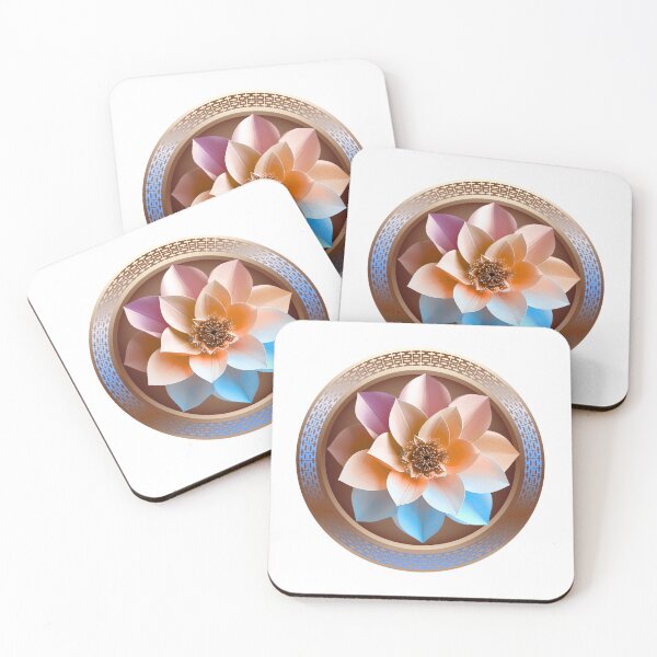 Item preview, Radiant Sunset Peach & Blue Lotus Crystal Mandala Art designed and sold by MinimalAurashop.
