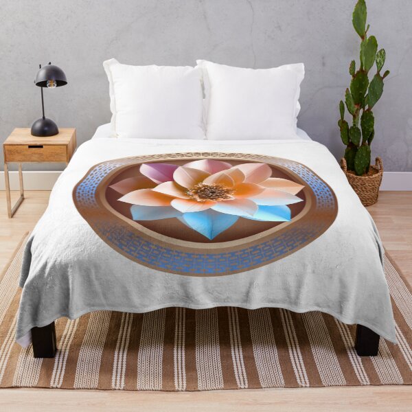 Item preview, Radiant Sunset Peach & Blue Lotus Crystal Mandala Art designed and sold by MinimalAurashop.
