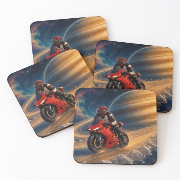 Item preview, Mitchk Riding the Rings of Saturn - Motorcycle Rider Racing Across a Glittering Planetary Ring in Deep Space designed and sold by KGOart.