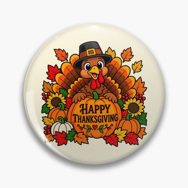 Item preview, Cute Happy Thanksgiving Turkey & Pumpkins Fall Autumn Illustration designed and sold by CrazyCraftStudio.