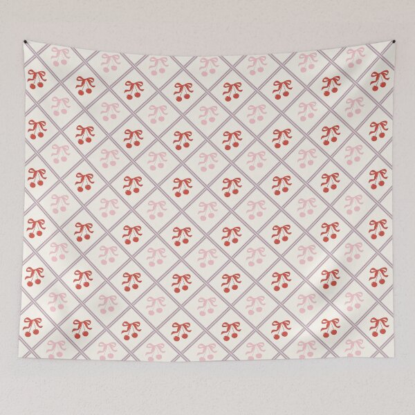 Item preview, Cute Cherry Ribbon Bow Plaid Seamless Pattern Background designed and sold by ToMaToooooo.